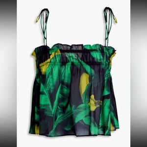 Ganni Cropped Banana Tree Print Cami Top Green Black NWT 36 (Small)